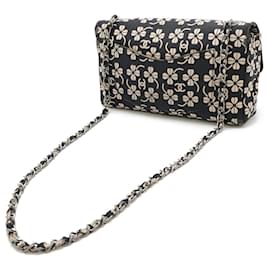 Chanel-Chanel Canvas Leather Clover Chain Shoulder Bag-Black,Beige