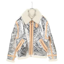Louis Vuitton-Louis Vuitton Shearling Jacket Monogram Mirror Lamb Leather Jacket-Silvery,Beige