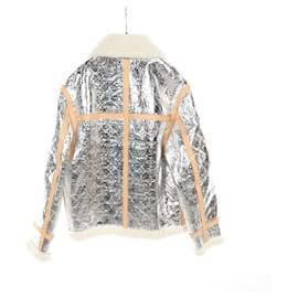 Louis Vuitton-Louis Vuitton Shearling Jacket Monogram Mirror Lamb Leather Jacket-Silvery,Beige