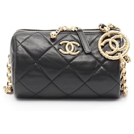 Chanel-Chanel Mini Bowling Bag Lambskin Shoulder Bag-Black
