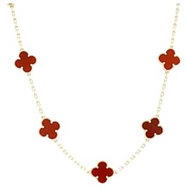 Van Cleef & Arpels-Van Cleef & Arpels 18K Yellow Gold Carnelian Vintage Alhambra Long Necklace VCARD39800-Golden
