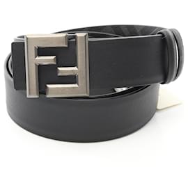 Fendi-Fendi FF Logo Leather PVC Coated Canvas Belt-Black