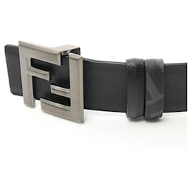 Fendi-Fendi FF Logo Leather PVC Coated Canvas Belt-Black