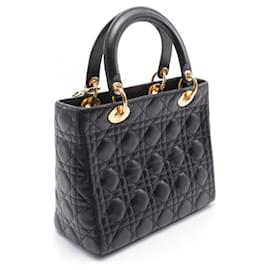 Dior-Dior LADY DIOR Leather Handbag-Black