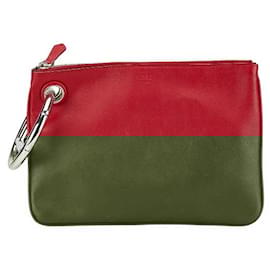 Fendi-Fendi F Logo Leather Clutch Bag-Red