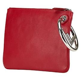 Fendi-Fendi F Logo Leather Clutch Bag-Red