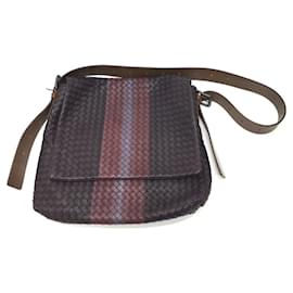 Bottega Veneta-Bottega Veneta Intrecciato Leather Messenger Bag-Brown