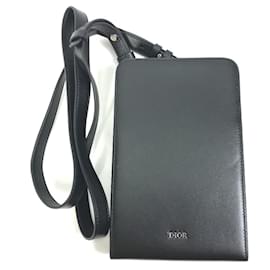 Christian Dior-Christian Dior Black Leather Pochette Crossbody Phone Case-Black