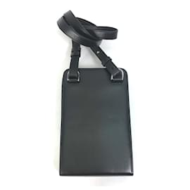 Christian Dior-Christian Dior Black Leather Pochette Crossbody Phone Case-Black