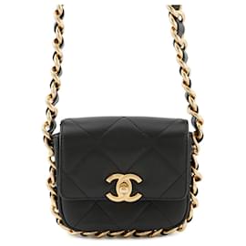 Chanel-Chanel Black Calfskin Chain Shoulder Bag-Black