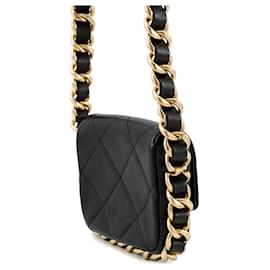 Chanel-Chanel Black Calfskin Chain Shoulder Bag-Black