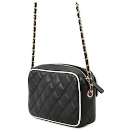 Chanel-Chanel Black and White Lambskin Chain Shoulder Bag-Black,White