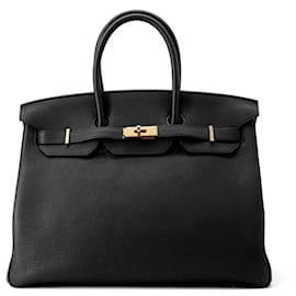 Hermès-Hermes Birkin 35 Handbag in Black Togo Leather-Black