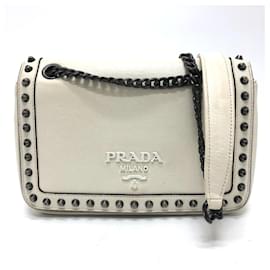 Prada-Prada 1BD147 Logo Stud Chain Shoulder Bag-White