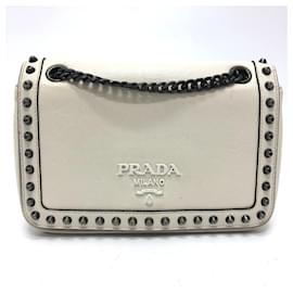 Prada-Prada 1BD147 Logo Stud Chain Shoulder Bag-White