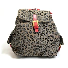 Fendi-Fendi Leopard Print Backpack-Brown,Red