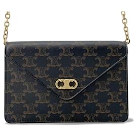 Céline-Celine Triomphe Maillon Chain Wallet-Brown,Black