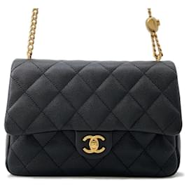 Chanel-Chanel Black Grained Calfskin Chain Shoulder Bag-Black
