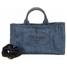 Prada-Prada Canapa Denim Navy Tote Bag for Women-Navy blue