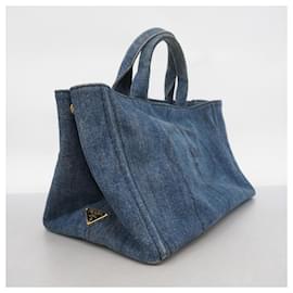 Prada-Prada Canapa Denim Navy Tote Bag for Women-Navy blue