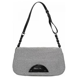Christian Dior-Christian Dior Maris Pearl Canvas Shoulder Bag-Black,Silvery