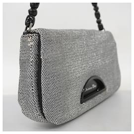 Christian Dior-Christian Dior Maris Pearl Canvas Shoulder Bag-Black,Silvery
