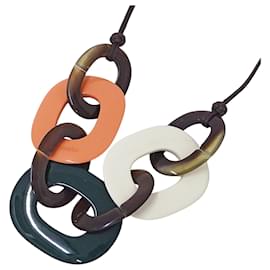 Hermès-Hermès Buffalo Horn Necklace-Pink,White,Green