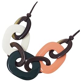 Hermès-Hermès Buffalo Horn Necklace-Pink,White,Green