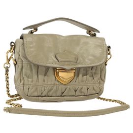PRADA Bolsa de Ombro com Corrente Couro Bege Ouro Auth 138848 Bege Dourado