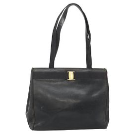 Salvatore Ferragamo Vala Tote Bag Leather Black Gold Auth 139754 Black Golden