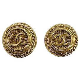 Chanel Vintage Coco Mark Metall Gold Clip Ohrringe Golden