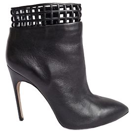 Sergio Rossi Black Leather Fretwork Ankle Boots Black