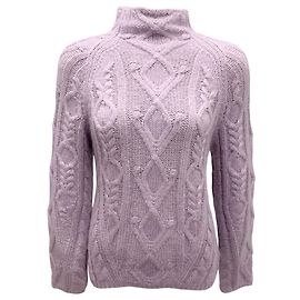 Weißer Lilac Aran Strickpullover mit Stehkragen von Vince Lila