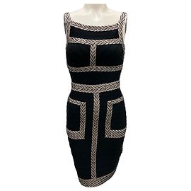 Vestido de coquetel em malha elástica com detalhes em pérolas pretas Herve Leger Preto