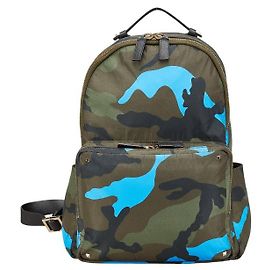 Valentino Camouflage Nylon Leather Backpack Blue Other