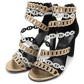 Sandales en cuir suédé Chaine d'Ancre35 d'Hermès Noir Argenté Bronze