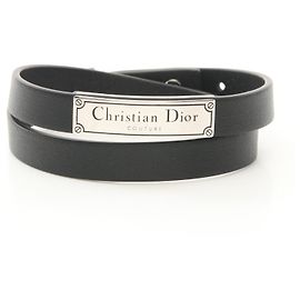 Bracciale in pelle e acciaio inossidabile Dior Homme COUTURE Nero Argento