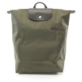 Longchamp Le Pliage Green Leather Fabric Backpack Green Khaki