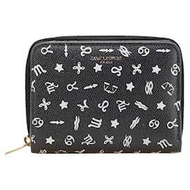 Yves Saint Laurent Saint Laurent Zodiac Print Leather Wallet Black White