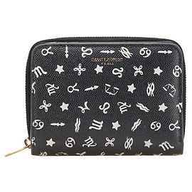 Yves Saint Laurent Cartera de cuero con estampado Zodiac Saint Laurent Negro Blanco