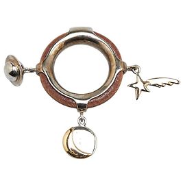 Anel de lenço Saturne em couro e metal Hermès Prata