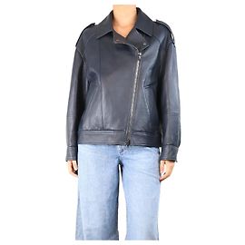 Brunello Cucinelli Navyblaue Lederbikerjacke - Größe UK 10 Blau
