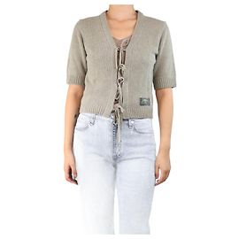 Ganni Sagegrüner, verkürzter Cardigan mit Bindeband - Größe S Grün