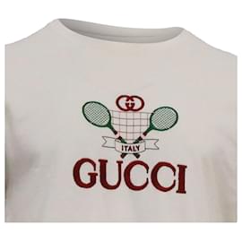 Gucci-Gucci GG Tennis Embroidery Oversized T-Shirt in White Cotton-White