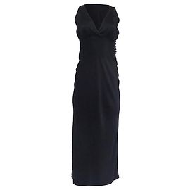 Vestido midi em seda preta Khaite com costas cruzadas e decote em V Preto
