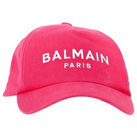 Gorra de béisbol de algodón rosa con logo bordado de Balmain Rosa
