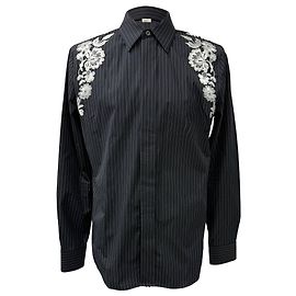 Camisa de algodón negro con rayas bordadas Alexander McQueen Negro