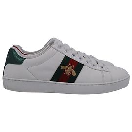 Sneakers Gucci Ace con Ape in Pelle Bianca Bianco Crudo