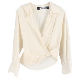 Jacquemus Le Souk Knotenhemd aus cremefarbenem Leinen Weiß Roh