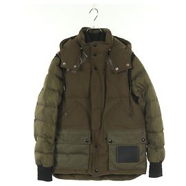 Giacca Down Coach in Lana e Poliestere Verde Cachi